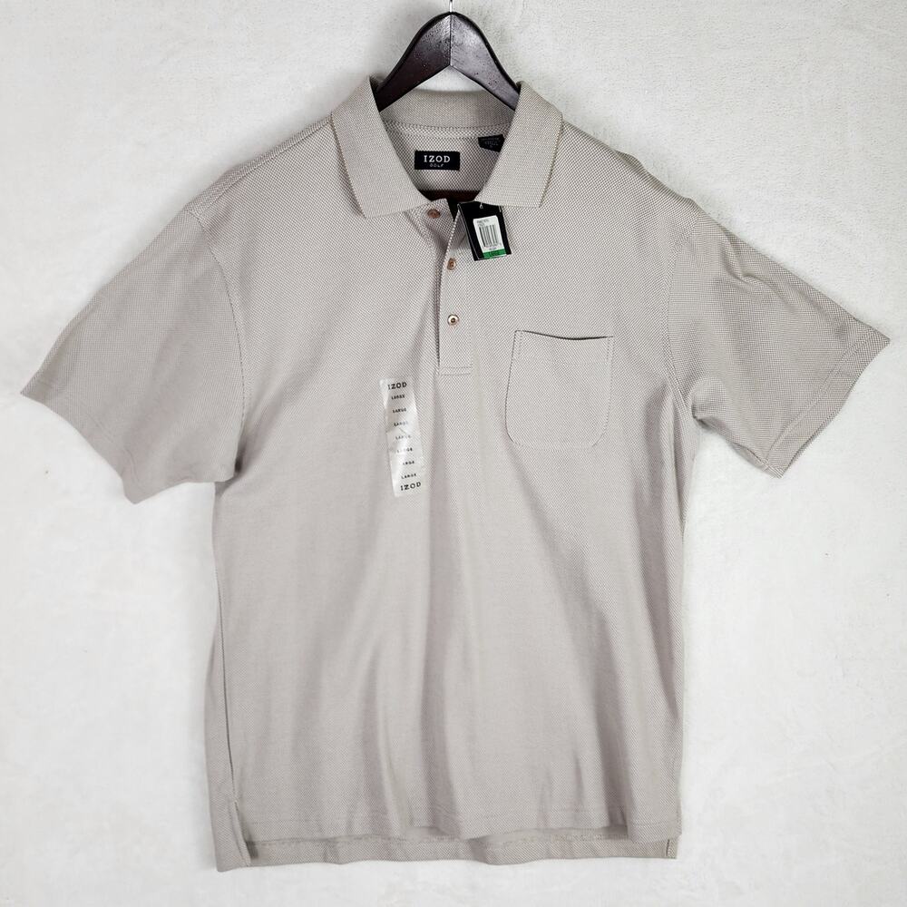 Izod Golf Polo Shirt Men L Textured Beige Quick Dry Performance Shirt NWT